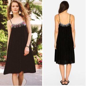 Johnny Was Lisa Babydoll Dress Black with Neckline Embroidery